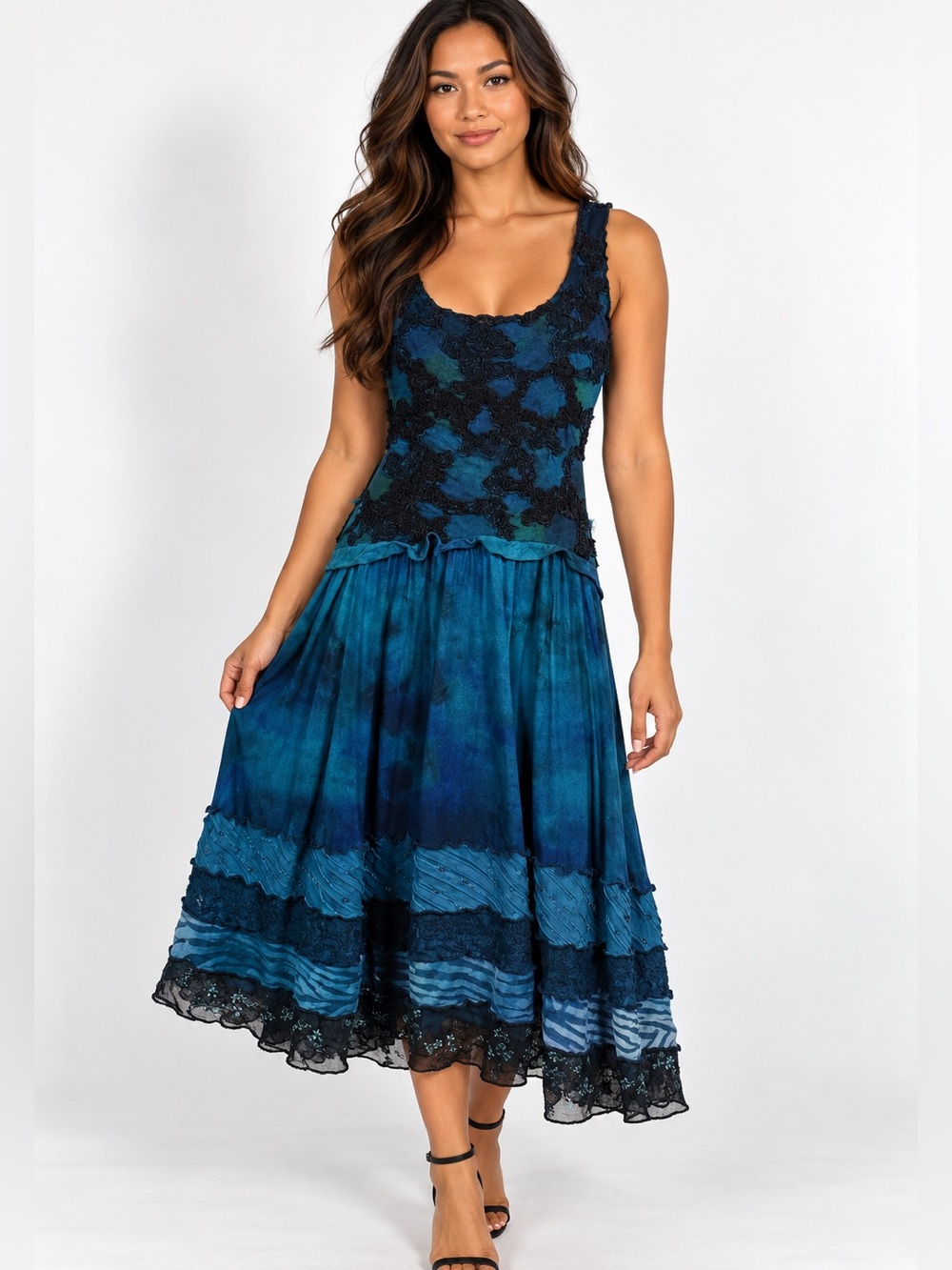 Mezon Shibori Inspired Textured Sleeveless Midi Dress